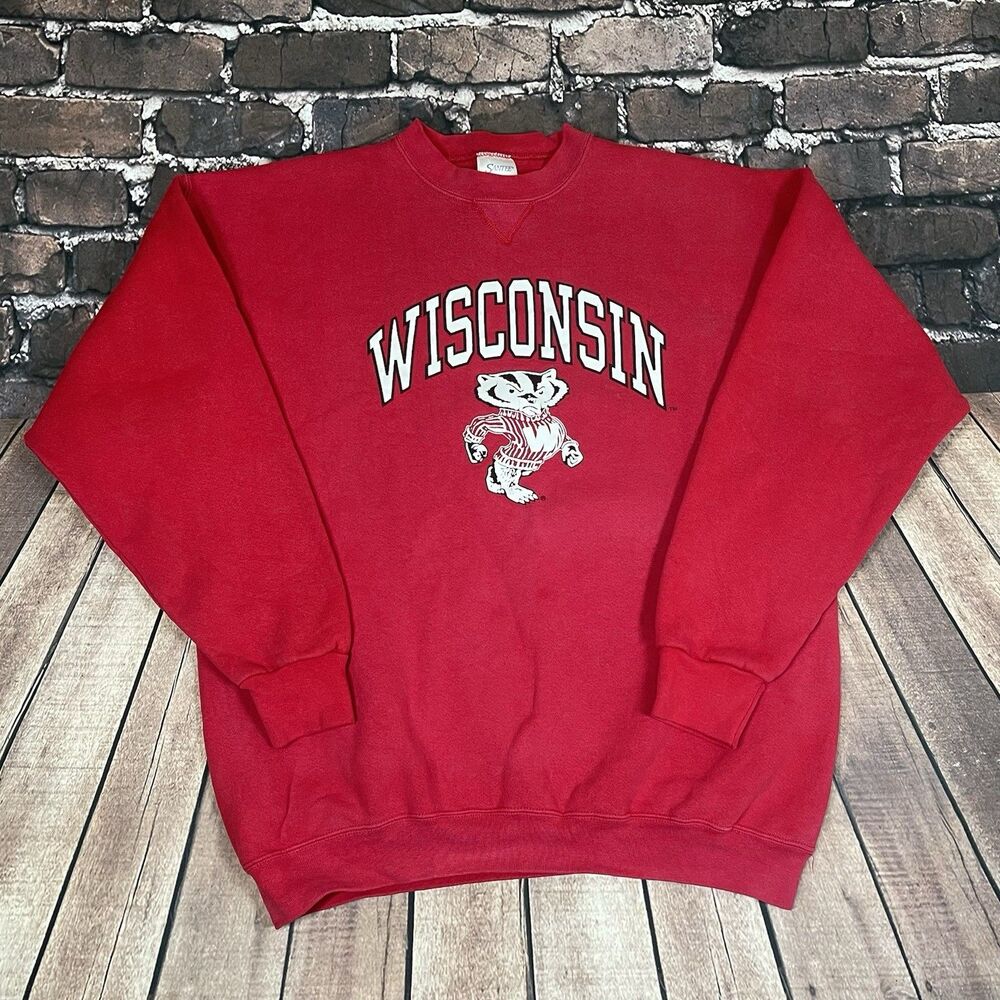Vintage 90s Wisconsin Badgers Santee Crewneck Sweatshirt Mens Size XL Distressed